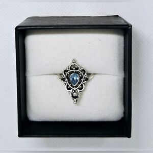 Elegant Silver Tone Blue Gemstone Ring Vintage Style Statement